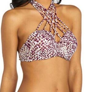 Ambrielle Scale Animal Print Strappy Push Up Bandeau Bikini Top Size Medium Halt